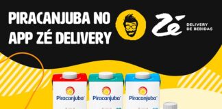 Imagem de divulgação da parceria do Piracanjuba com Zé Delivery, com a logo do aplicativo e imagens de laticínios