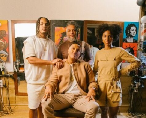 Mano Brown e seus filhos juntos do barbeiro Josyas